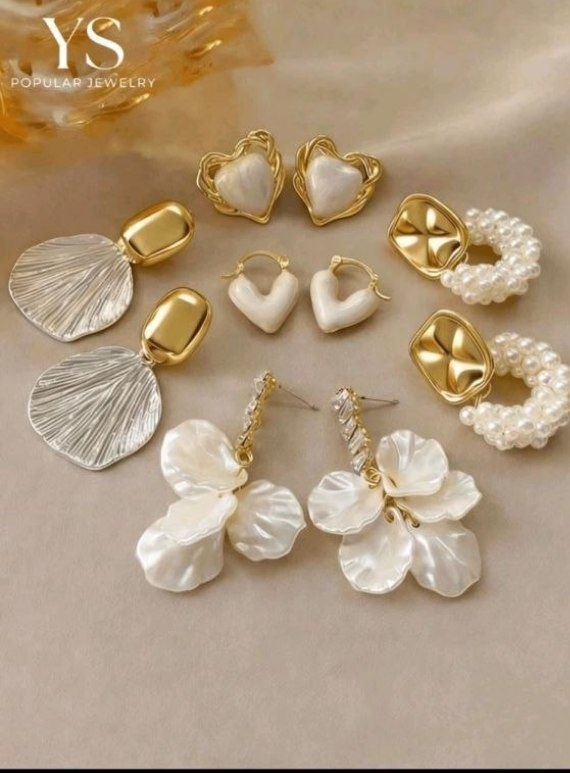 5pcs Exaggerated Thick Solid Metal Resin Earrings Set